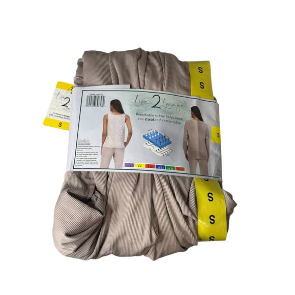 Women's Live 2 Lounge 3-Piece Pajama Set Beige Pink/Cream Size S - Picture 2 of 4